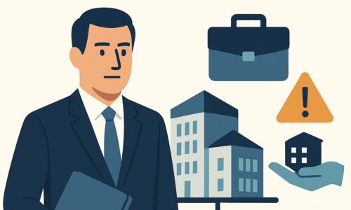 Illustration eines Steuerberaters, der links neben einer Grafik zu Holding und Erbschaftssteuer steht